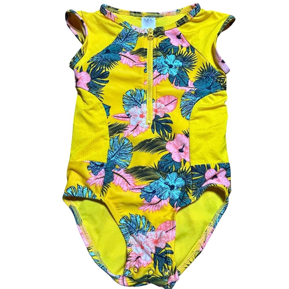 Cat & Jack toddler girls size 4T tropical print one piece rash guard swimsuit